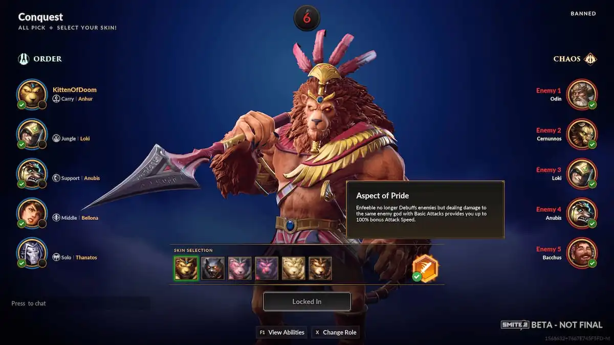 SMITE 2 character aspects selection screen