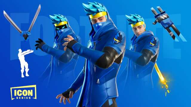 Ninja Fortnite skin with blue hair